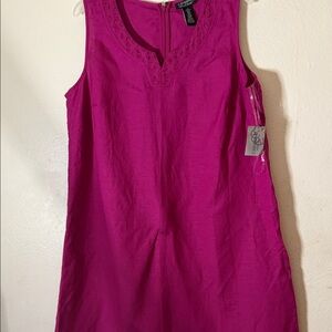 Catheries linen blend Fuchsia Sleeveless Embroidered Tank dress